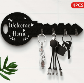 Key Doorplate With 4 Hooks (Color: Black)